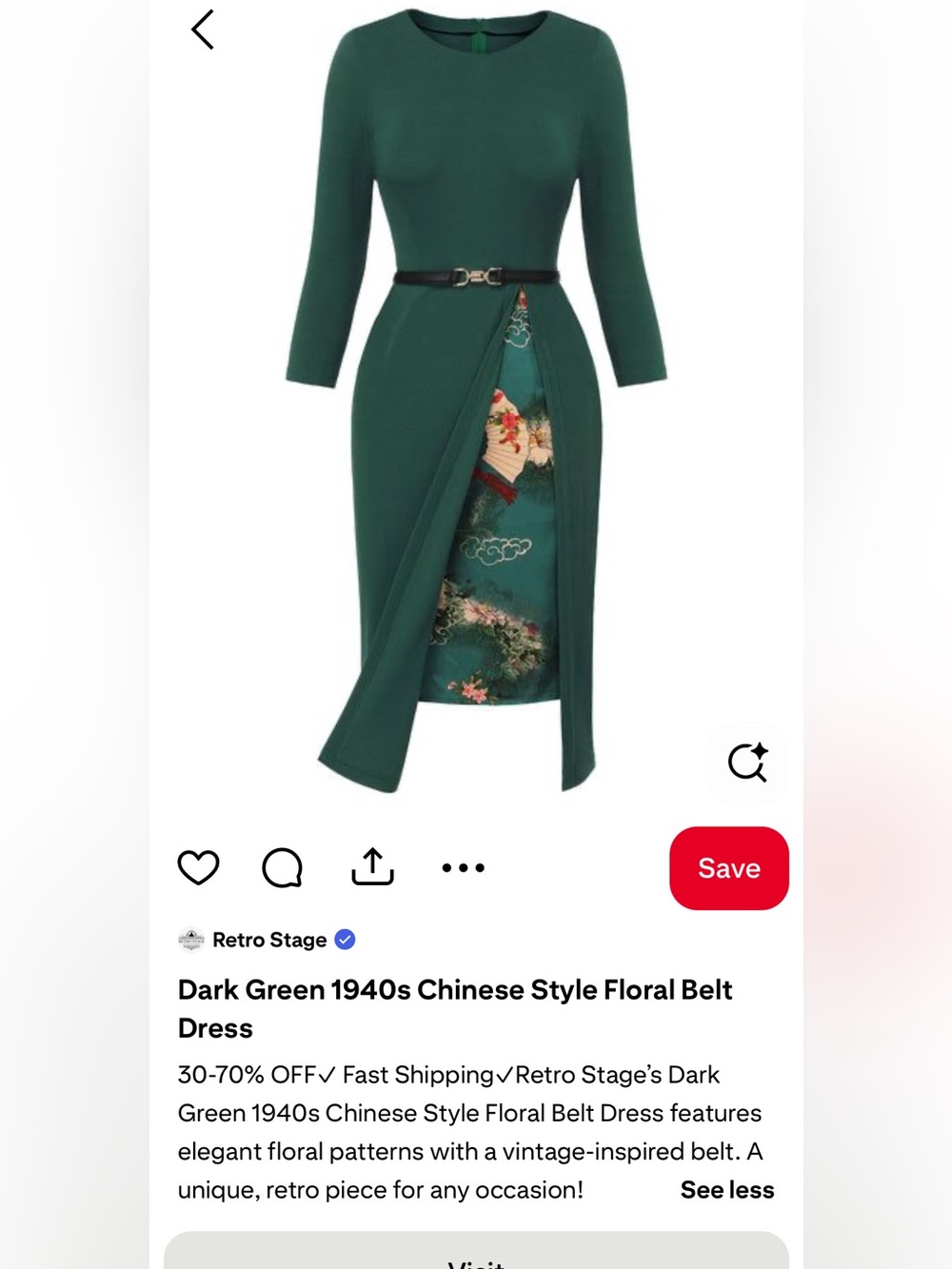 Dark Green Midi Dress with Floral Belt Detail